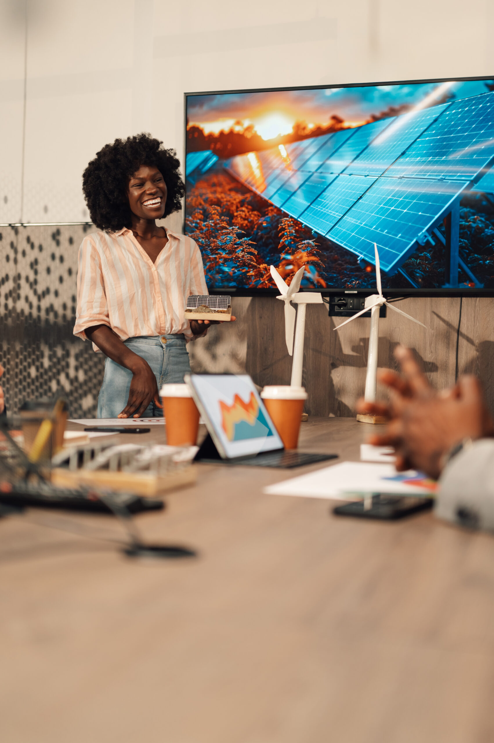 Woman pitching Energy Switch to business owner